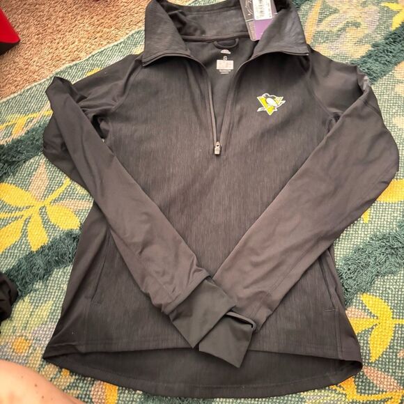 NWT Adidas Pittsburgh Penguins Quarter Zip Long Sleeve w/ Pockets Size S - Picture 1 of 3